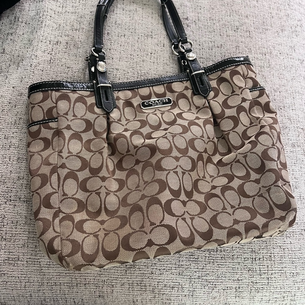 Coach Brown Signature Tote with Iconic Pattern
